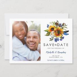 Rustic Navy Blue Sunsun Save the Date Photo Spara Datumet