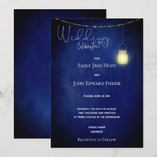 Rustic Navy Blue Watercolor Mason Burk Bröllop Inbjudningar