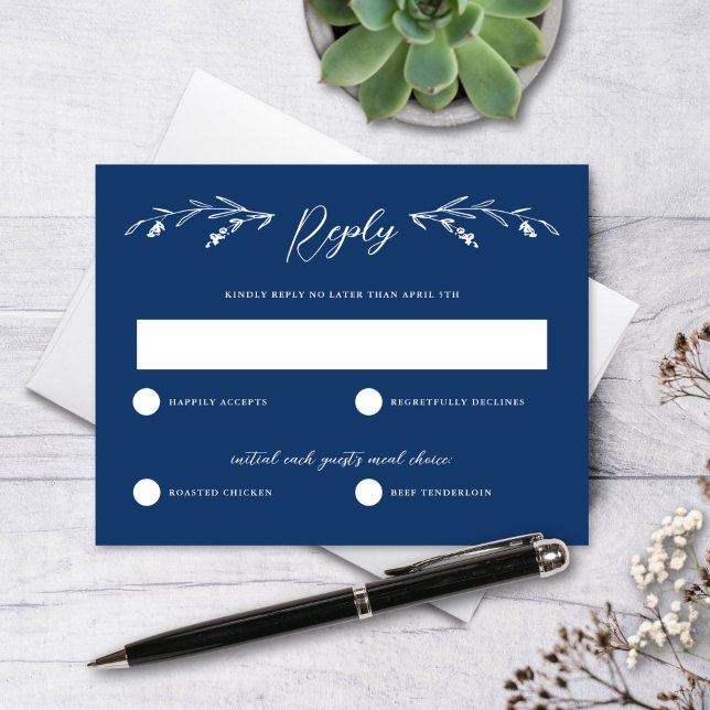 Rustic Navy Blue Wildblomma-Bröllop OSA Card Inbjudningar (Skapare uppladdad)