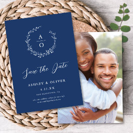 Rustic Navy Blue Wildblomma + Photo Save Date Inbjudningar