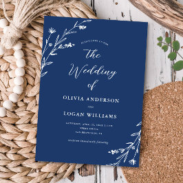Rustic Navy Blue WildblommBoho Bröllop Inbjudningar