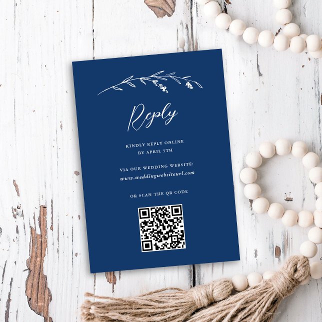 Rustic Navy Blue Wildblomme QR Code Online Bröllop OSA Kort (Skapare uppladdad)
