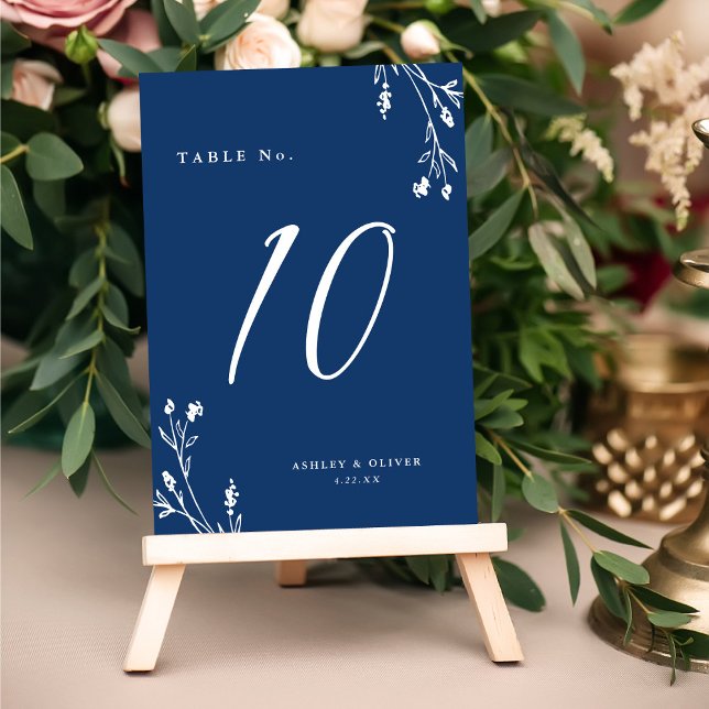 Rustic Navy Blue Wildblommor Boho Bröllop Bordsnummer (Skapare uppladdad)