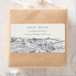 Rustic Navy Blue Winery Mountain Sketch Adress Fraktsedel