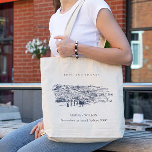 Rustic Navy Blue Winery Mountain Sketch Bröllop Tygkasse