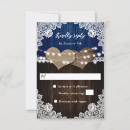 Rustic Navy Blue Wood Burlap Snöre Bröllop OSA Kort