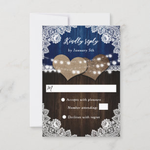 Rustic Navy Blue Wood Burlap Snöre Bröllop OSA Kort