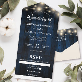 Rustic Navy Blue Wood String Light Bröllop Sång