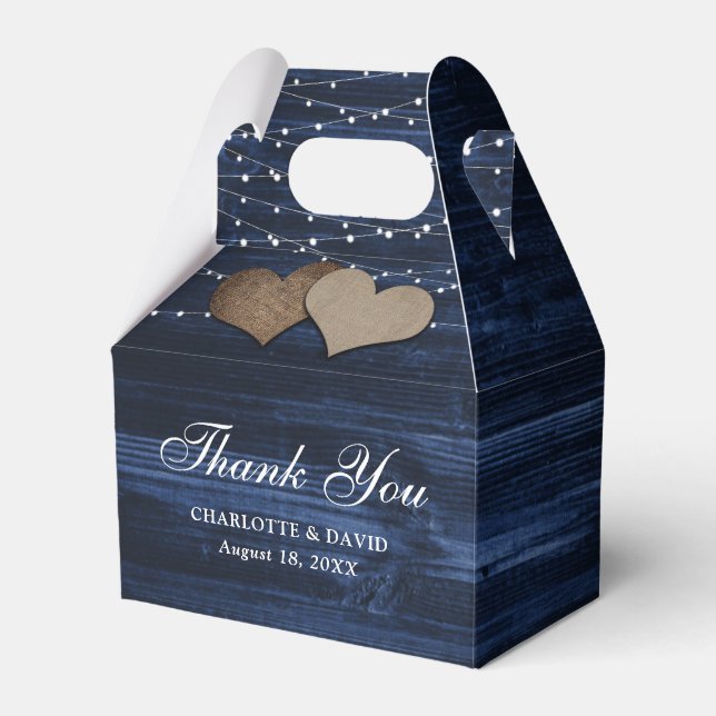 Rustic Navy Blue Wood Wedor Favor Box Presentaskar (Framsidan Sidan)