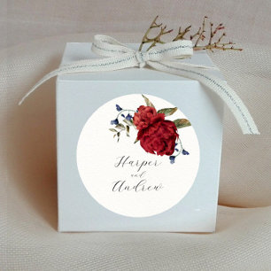 Rustic Navy Burgundy Blommigt Wedding Favor Runt Klistermärke
