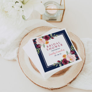 Rustic Navy Burgundy Rosa Blommigt Möhippa Pappersservett