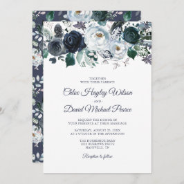 Rustic Navy Dusty Blue Watercolor Bröllop Inbjudningar