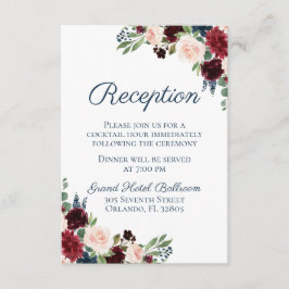 Rustic Navy Marsala Blommigt Brölloprecept Tilläggskort