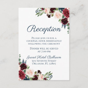 Rustic Navy Marsala Blommigt Brölloprecept Tilläggskort