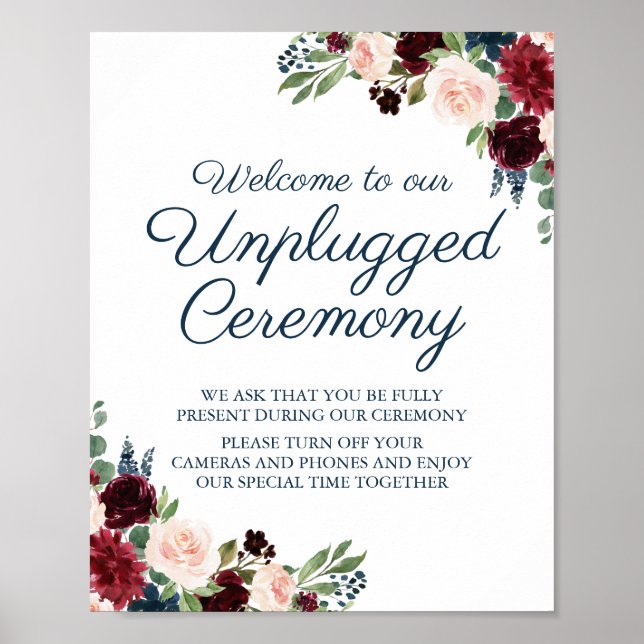 Rustic Navy Marsala Blommigt Unplugged Ceremony Si Poster (Framsidan)