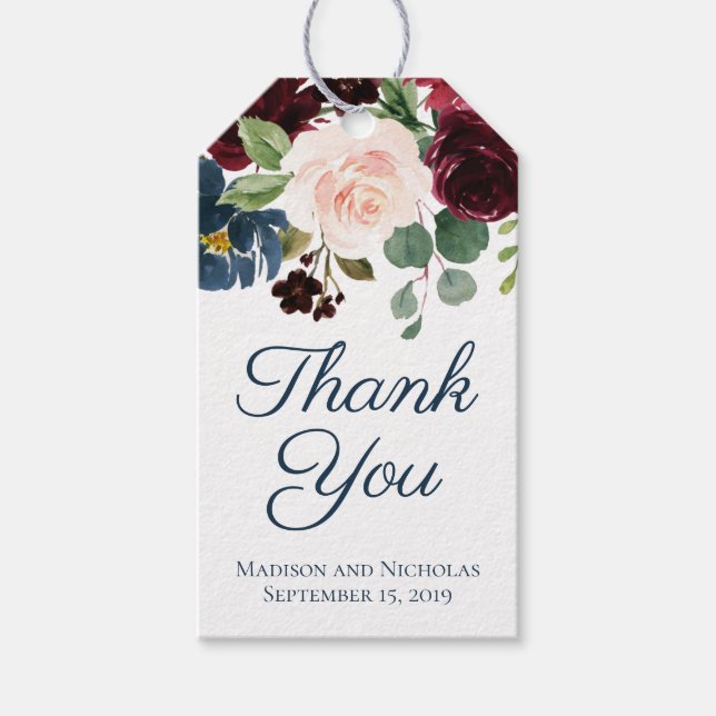 Rustic Navy Marsala Blommigt Wedding Favor Gift-Mä Presentetikett (Framsidan)