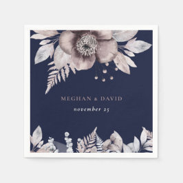 Rustic Navy Mauve Blommigten Botanical Bröllop Pappersservett