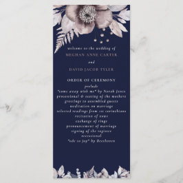 Rustic Navy Mauve Blommigten Botanical Bröllop Program