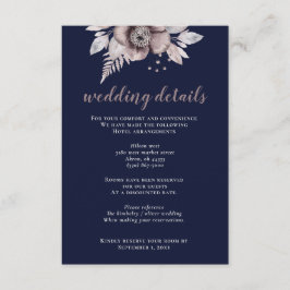 Rustic Navy Mauve Blommigten Botanical Bröllop Tilläggskort