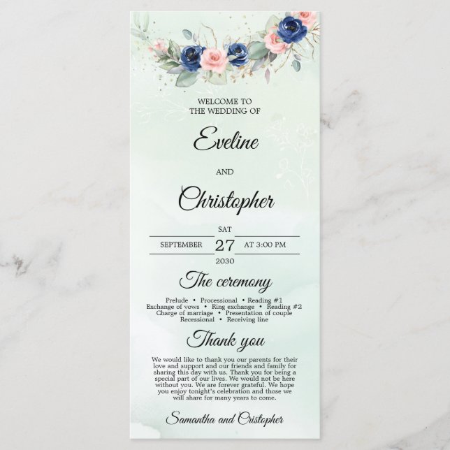 Rustic Navy och  Blommigt Greenery Wandeine Program (Framsida)