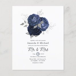 Rustic Navy och Faux Glitter Silver Blommigt Bröll Flygblad