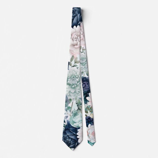 Rustic Navy och Jade Peony Bröllop Groom Slips (Framsida)