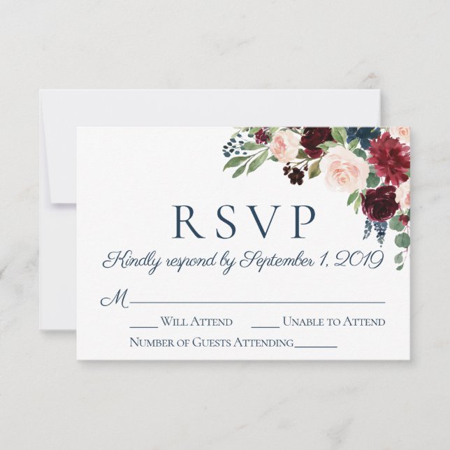 Rustic Navy och Marsala Blommigt Bröllop OSA Cards (Framsida)