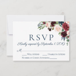 Rustic Navy och Marsala Blommigt Bröllop OSA Cards Kort
