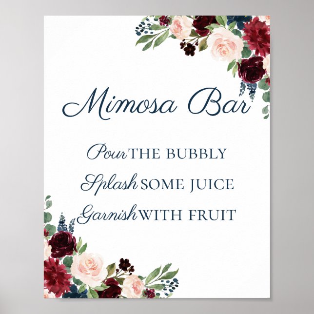 Rustic Navy och Marsala Blommigt Mimosa Pub Sign Poster (Framsidan)