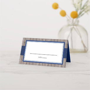 Rustic Navy och Wood Folded Tält Placeringskort