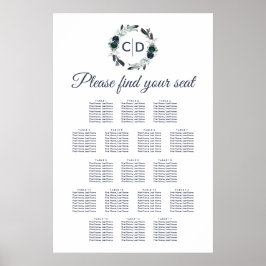 Rustic Navy Peony Bröllop 17 Bord Seating Chart Poster