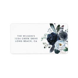 Rustic Navy Peony Watercolor Flowers Adressetikett