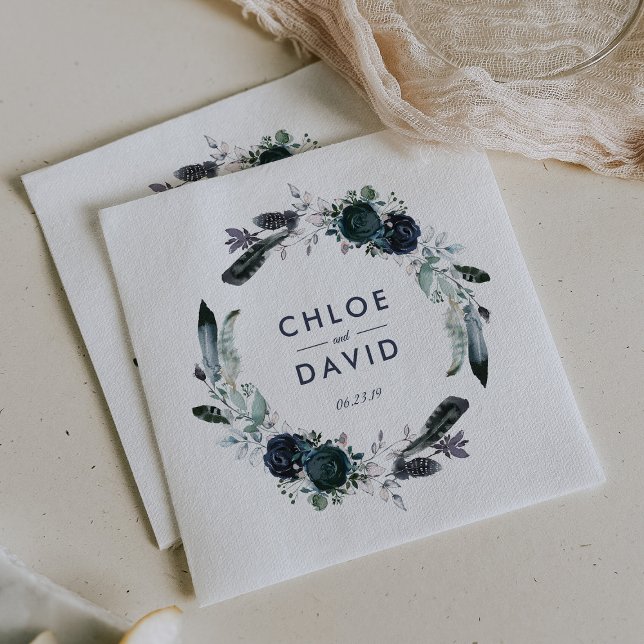 Rustic Navy Peony Watercolor Personlig Bröllop Pappersservett (Skapare uppladdad)