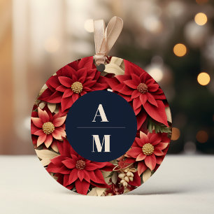 Rustic Navy Poinsettia Blommigt jul Bröllop Runt Klistermärke