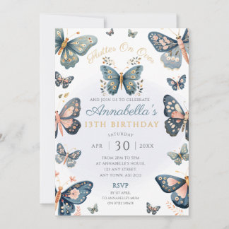 Rustic Navy & Rosa Butterfly Party-inbjudan Inbjudningar
