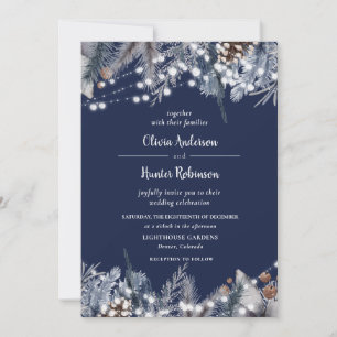 Rustic Navy String Ljus Winter bröllopsinbjudan Inbjudningar
