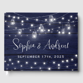 Rustic Navy Wood Mason Burk Ljus Bröllop Gästböcker