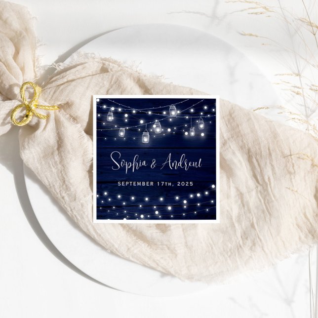 Rustic Navy Wood Mason Burk Ljus Bröllop Pappersservett (Skapare uppladdad)