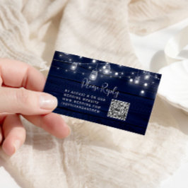 Rustic Navy Wood Mason Burk Ljus Bröllop QR OSA Tilläggskort