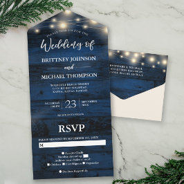 Rustic Navy Wood String Ljus Bröllop