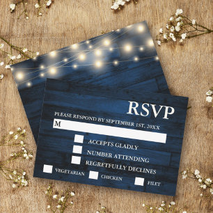 Rustic Navy Wood String Ljus OSA Meal Choice Kort