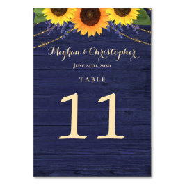 Rustic Navy Wood String Ljus Solros Bröllop Bordsnummer