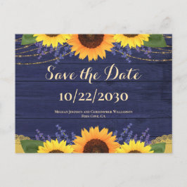 Rustic Navy Wood Sunsun Bröllop spara datum Vykort
