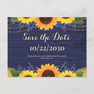 Rustic Navy Wood Sunsun Bröllop spara datum Vykort
