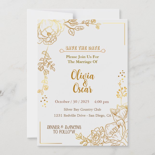 Rustic Neutral Boho Floral Wedding Invitation Magnetisk Inbjudningskort (Framsida)