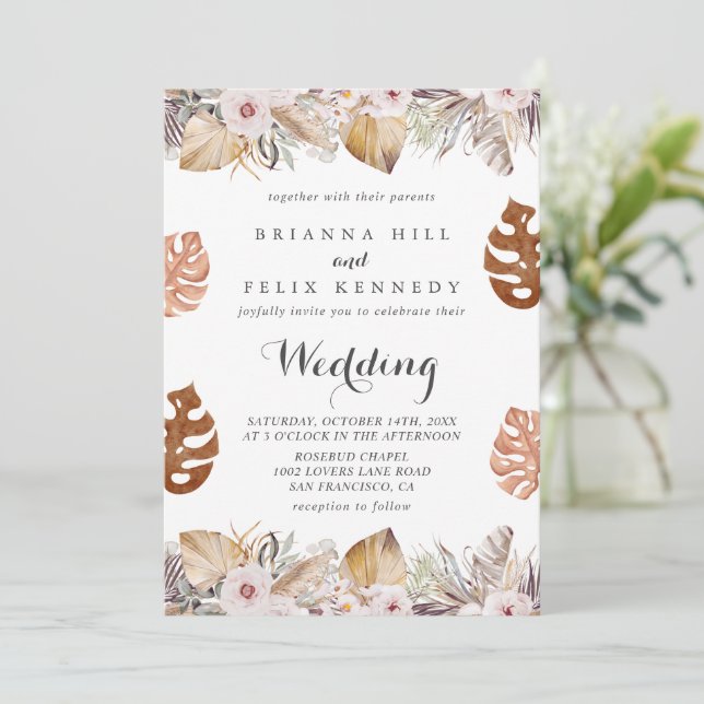 Rustic Neutral Boho Wedding Inbjudningar (Stående Fram)