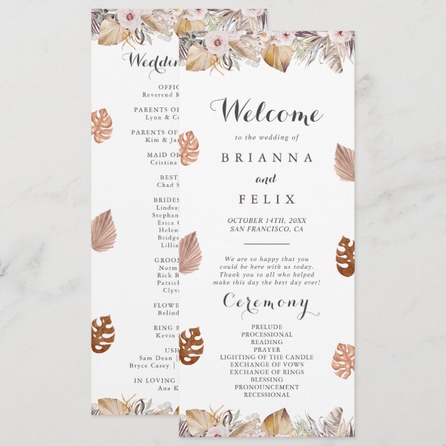 Rustic Neutral Boho Wedding Program (Fram/baksida)