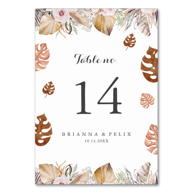 Rustic Neutral Boho Wedding Table Number Bordsnummer (Framsidan)