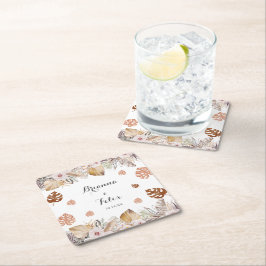 Rustic Neutral Boho Wedding Underlägg Papper Kvadrat