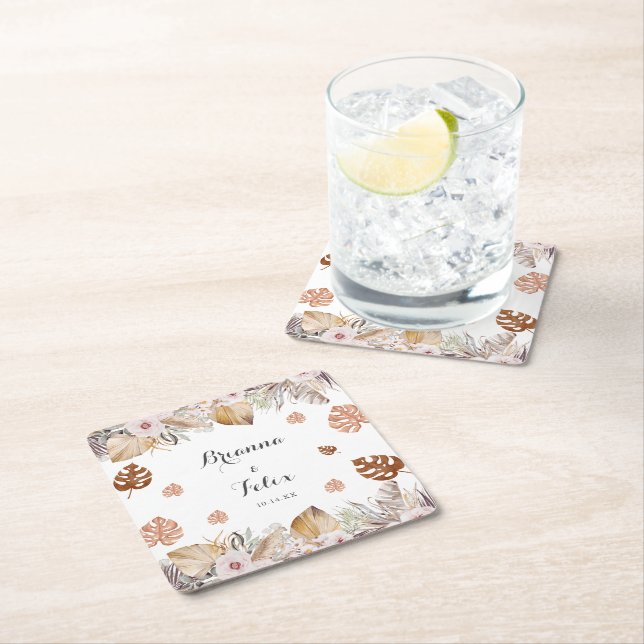 Rustic Neutral Boho Wedding Underlägg Papper Kvadrat (Insitu)